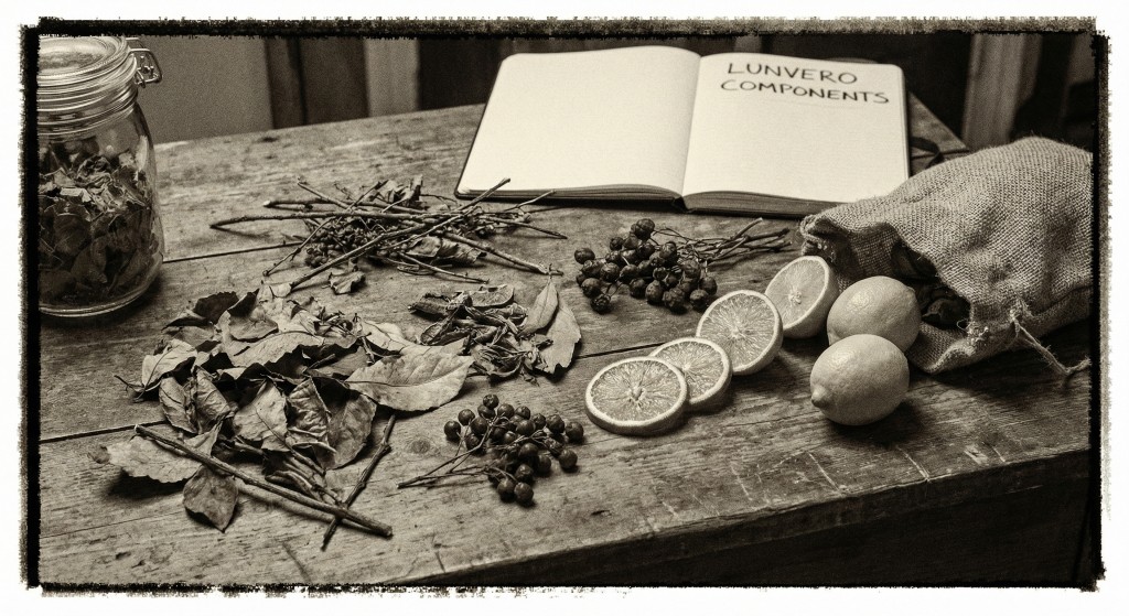 Natural elements arranged on a wooden surface